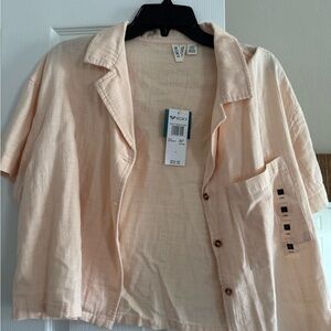 Roxy Peach Button-Up Shirt and Pants Set L XL